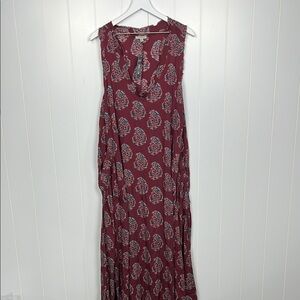 Earthbound Trading Co Womens Dress M Burgundy/Blue Maxi Paisley Print Cottage